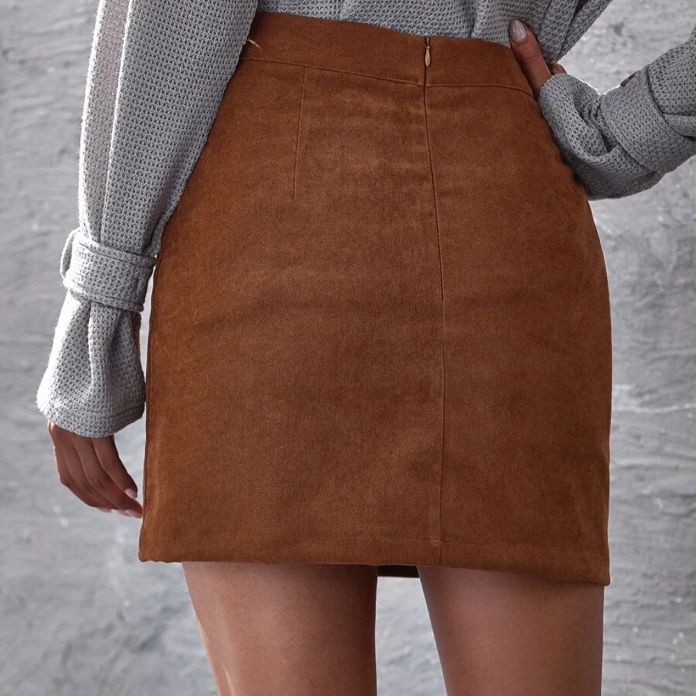 Brown Zipper Minimalist mini skirt - Picture 5 of 5